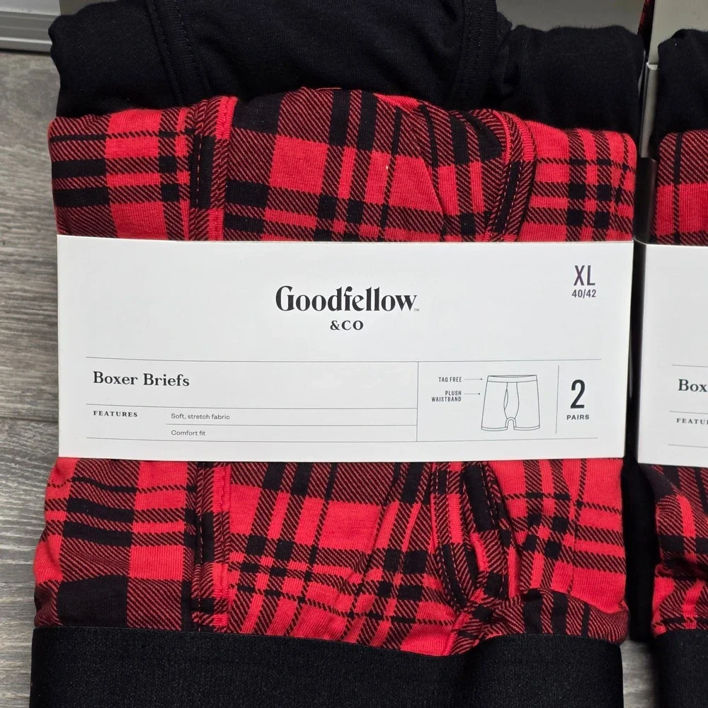 Goodfellow & Co Men XL 6 Black 6 Plaid Boxer Briefs 12 Pairs Bulk Lot 85Z94